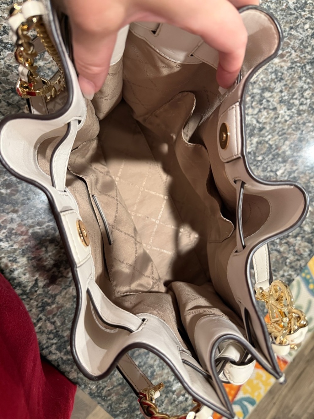 Michael Kors Cream Logo Canvas Shoulder Tote with Gold Chain Trim - Picture 4 of 4